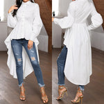 Fashion Women Ruffles Hem Blouse ZANZEA Elegant Lapel Neck Swallowtail Shirts Solid Long Sleeve High Waist Tops Irregular Blusas