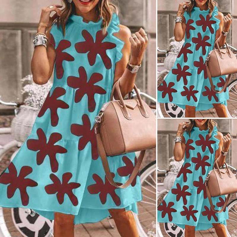 Sexy Mini Dress Women Sleeveless Ruffled Dress 2020 Summer Beach Holiday Sundress Bohemian Vestidos Plus Size Robe