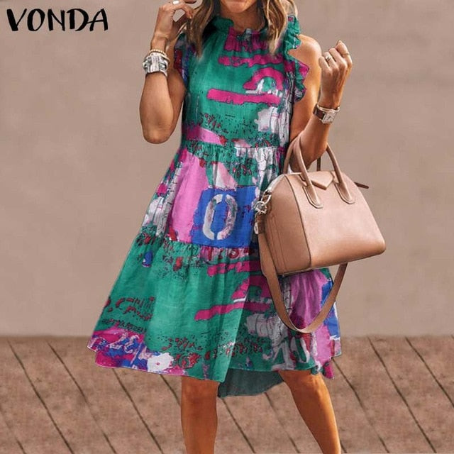 Sexy Mini Dress Women Sleeveless Ruffled Dress 2020 Summer Beach Holiday Sundress Bohemian Vestidos Plus Size Robe