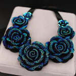 Women High Quality Big Blue Resin Flower Necklaces & Pendant