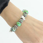 Women Antique Silver and Green Sea Turtles Charm Bracelet