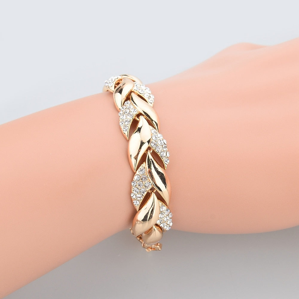 Luxury TOUCHEART Braided Gold color Leaf Bracelets & Bangles With Stones