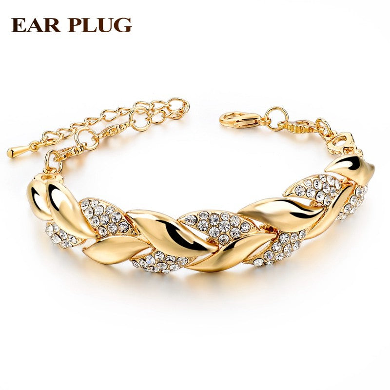 Luxury TOUCHEART Braided Gold color Leaf Bracelets & Bangles With Stones