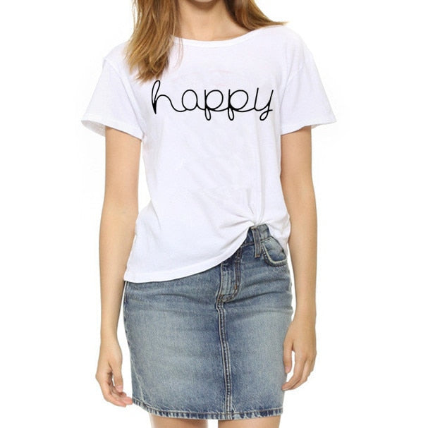 Women Fashion Letter Print  Tee Tops Short Sleeve O-neck