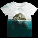 Vintage Giant Sea Turtle Build a Island on Shell in Sea T-shirt