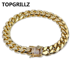 Fashion Gold/Silver Men.Women Color Micro CZ Stone Bracelet 11mm Width Link Chain Bracelets