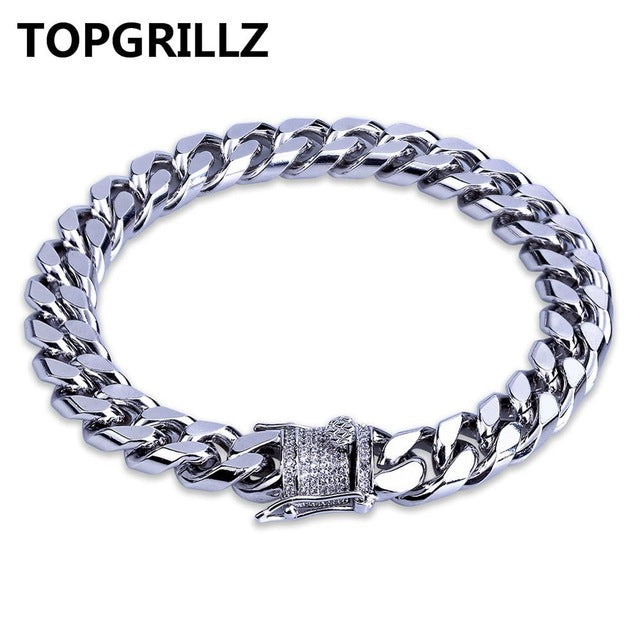 Fashion Gold/Silver Men.Women Color Micro CZ Stone Bracelet 11mm Width Link Chain Bracelets