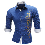 Fashion Slim fit Letter Print Male Long-Sleeves Dress Shirt