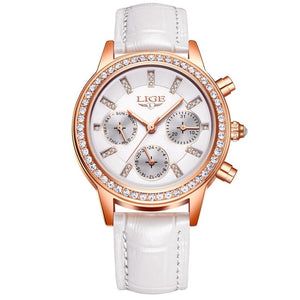 Luxury Women Leisure fashion Leather Quartz Ladies Diamond Dress watch