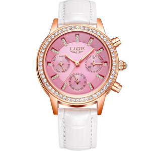 Luxury Women Leisure fashion Leather Quartz Ladies Diamond Dress watch