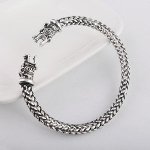 Vikings of Midgard Bangle Double wolf  faucet head Handmade Opening two-headed Wolf Bracelets for Men