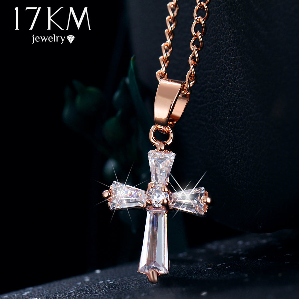 Rose Gold Color Cross Pendant Necklaces For Women