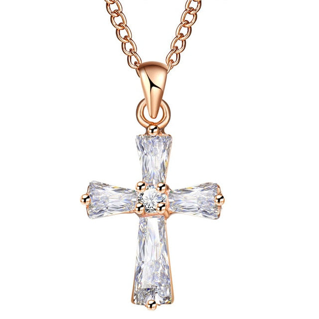 Rose Gold Color Cross Pendant Necklaces For Women