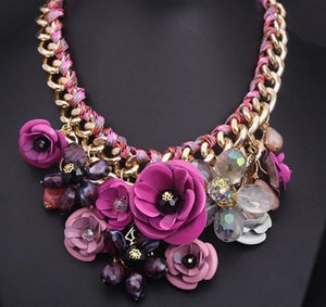 Women Braided Crystal Flowers Necklaces