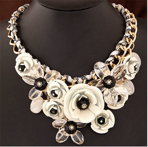 Women Braided Crystal Flowers Necklaces