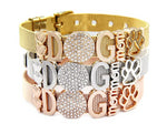 Women Stainless Steel Crystal Dog Mesh Bracelets Bangles