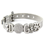 Women Stainless Steel Crystal Dog Mesh Bracelets Bangles