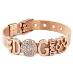 Women Stainless Steel Crystal Dog Mesh Bracelets Bangles