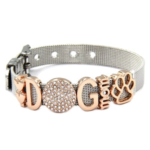 Women Stainless Steel Crystal Dog Mesh Bracelets Bangles