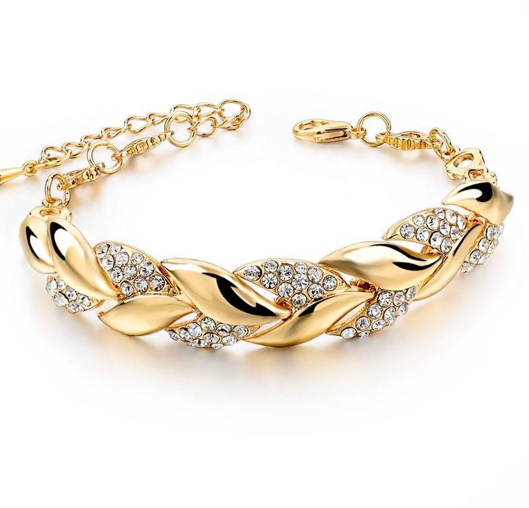 Luxury TOUCHEART Braided Gold color Leaf Bracelets & Bangles With Stones