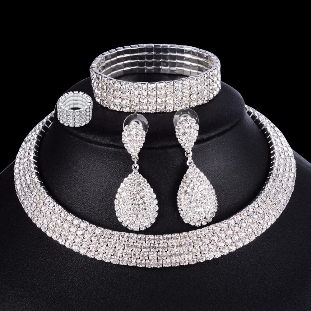 Women 4 PCS Luxury Wedding Bridal Jewelry Sets