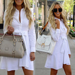 Women Shirt Dress Sexy Slim Single Breasted Turn-down Collar Mini A-line Dress