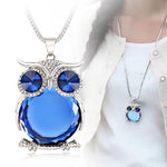 Women Sweater Chain Necklace Owl Design Rhinestones Crystal Pendant Necklaces