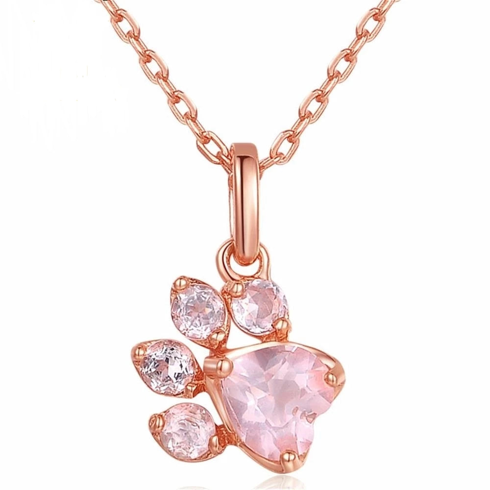 Cute Women Rose Gold Bear Paw Dog Cat Claw Pendant Necklace