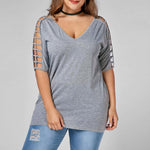 KANCOOLD tops high quality Plus Size Fashion Hollow Out Sleeve T-Shirt V-Neck Casual summer tops for women 2018 ap26