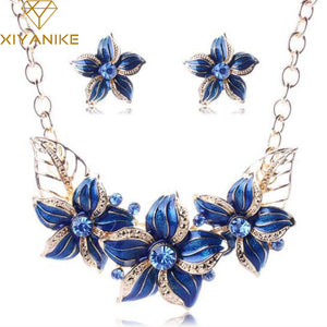 Women Flower Necklace and  Earring Jewelry Set