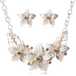 Women Flower Necklace and  Earring Jewelry Set