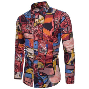 Men High Quality Floral Europe Style Slim Fit Shirt