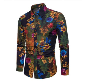 Men High Quality Floral Europe Style Slim Fit Shirt