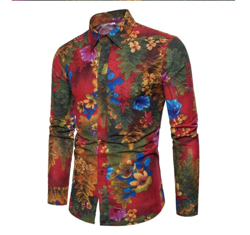 Men High Quality Floral Europe Style Slim Fit Shirt