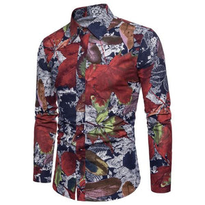 Men High Quality Floral Europe Style Slim Fit Shirt