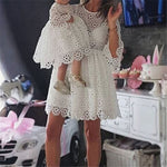 Women Fashion Family Matching  Mother and Daughter Floral Lace Mini Dress