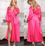 Women Faux Satin Lace Silk Long Bathing Robe Lingerie Nightdress Sleepwear.