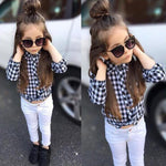 Girls Spring 2Pcs Plaid Tops+Demin Pants Outfit