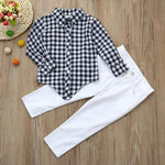 Girls Spring 2Pcs Plaid Tops+Demin Pants Outfit