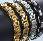 Mens Bracelet Gold Silver Tone Byzantine Stainless Steel Chains