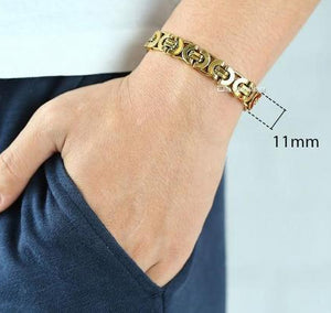 Mens Bracelet Gold Silver Tone Byzantine Stainless Steel Chains