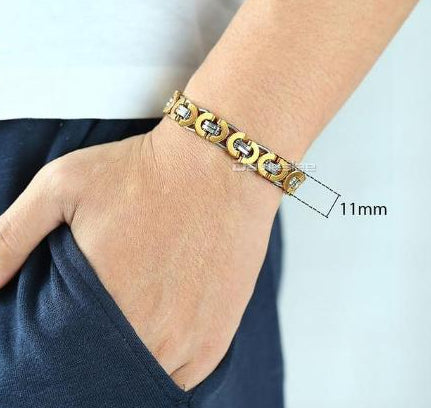 Mens Bracelet Gold Silver Tone Byzantine Stainless Steel Chains