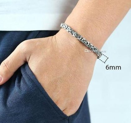 Mens Bracelet Gold Silver Tone Byzantine Stainless Steel Chains