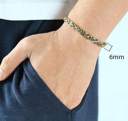 Mens Bracelet Gold Silver Tone Byzantine Stainless Steel Chains