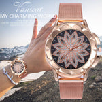 Fashion Women Rose Gold Flower Rhinestone Wrist Watche