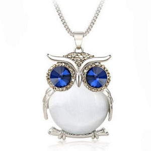 Women Sweater Chain Necklace Owl Design Rhinestones Crystal Pendant Necklaces