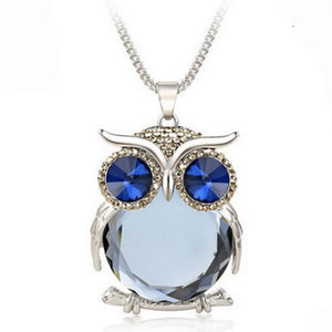 Women Sweater Chain Necklace Owl Design Rhinestones Crystal Pendant Necklaces