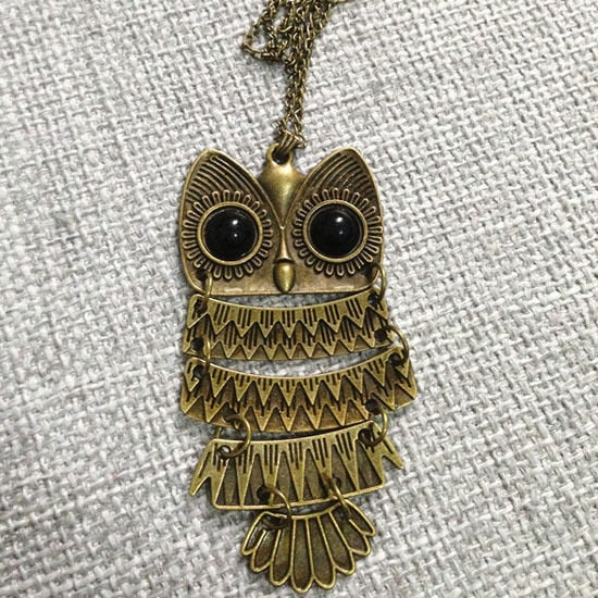 Women Sweater Chain Necklace Owl Design Rhinestones Crystal Pendant Necklaces