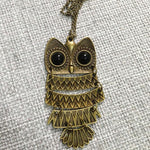 Women Sweater Chain Necklace Owl Design Rhinestones Crystal Pendant Necklaces