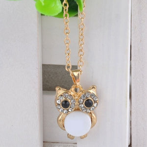 Women Sweater Chain Necklace Owl Design Rhinestones Crystal Pendant Necklaces